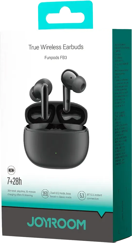 Joyroom Funpods Earbuds, Bluetooth , 400mAh Battery, Black, JR-FB3