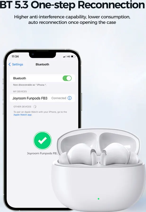 Joyroom Funpods Earbuds, Bluetooth , 400mAh Battery, White, JR-FB3