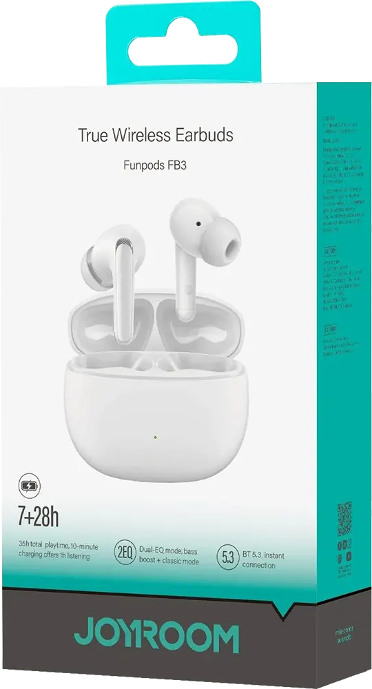 Joyroom Funpods Earbuds, Bluetooth , 400mAh Battery, White, JR-FB3