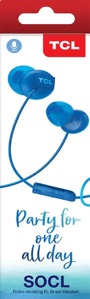 سماعات أذن سلكية من TCL، مقبس 3.5 مم، عازلة للضوضاء، أزرق، SOCL300BL