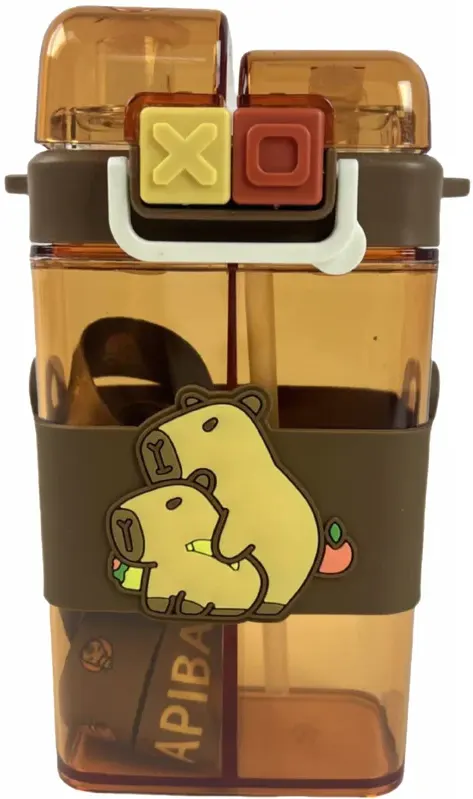 زمزميه بلاستك مربعه شفافه ، بني فاتح ، 600 مل