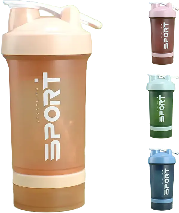 Sports Water Bottle with Pill and Supplement Organizer, 450ml, 3-Layer Removable Lid, Leak-Proof Cap, Plastic, 4275