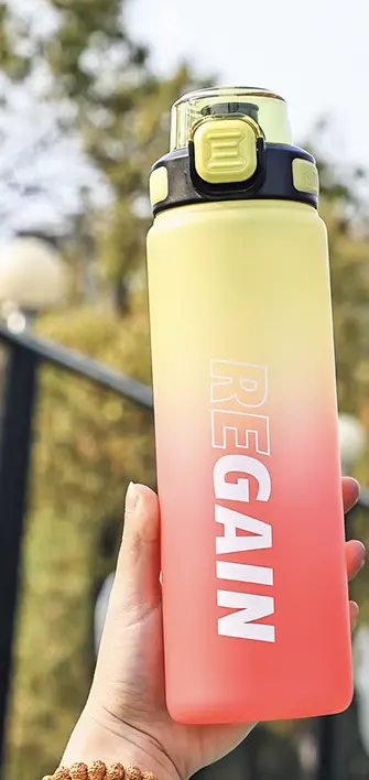 Plastic Sports Water Bottle, 1 Liter, Red*Yellow, 4288