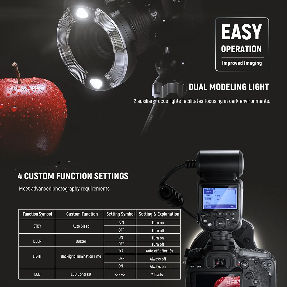 Neewer Macro Ring Flash, 76W, 5600K, LED, GN15, Compatible with Canon Cameras, RF1C
