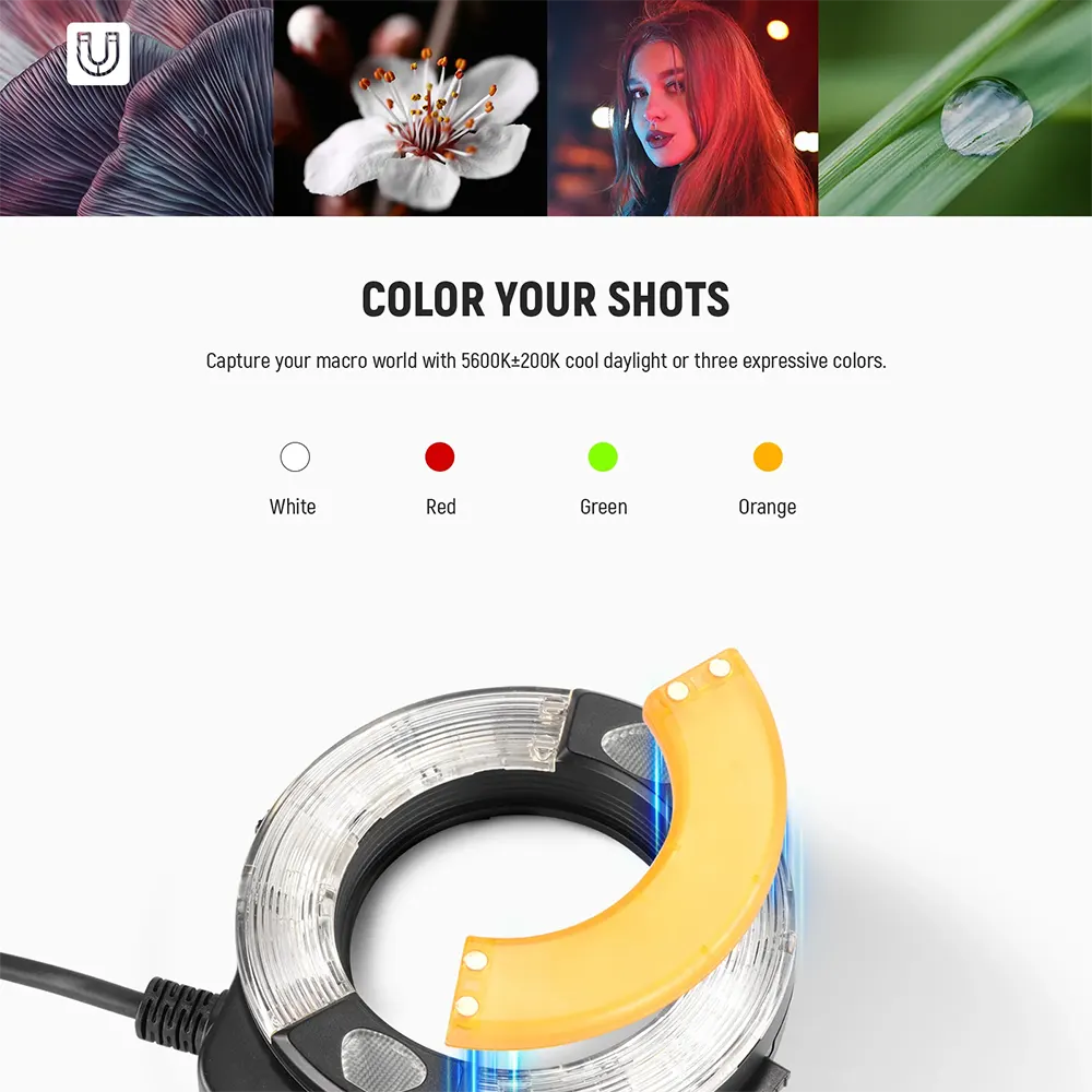 فلاش ماكرو رينج من نيوير، 76 وات، 5600K، إضاءة ليد ،GN15 ، ملائم لكاميرات كانون، RF1C