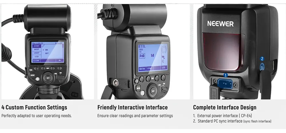 فلاش ماكرو رينج من نيوير، 76 وات، 5600K، إضاءة ليد ،GN15 ، ملائم لكاميرات كانون، RF1C