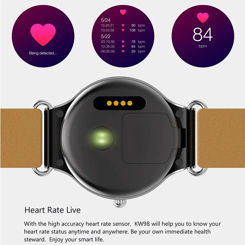 KW98 Smart Watch, 1.39-inch AMOLED Touch Screen, Waterproof, 400mAh Battery, Bluetooth 4.0, Health Sensors, Black