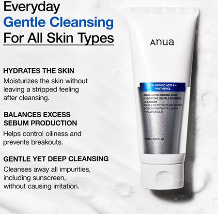 غسول رغوي لطيف ومرطب 8 بحمض الهيالورونيك من انوا، 150 مل