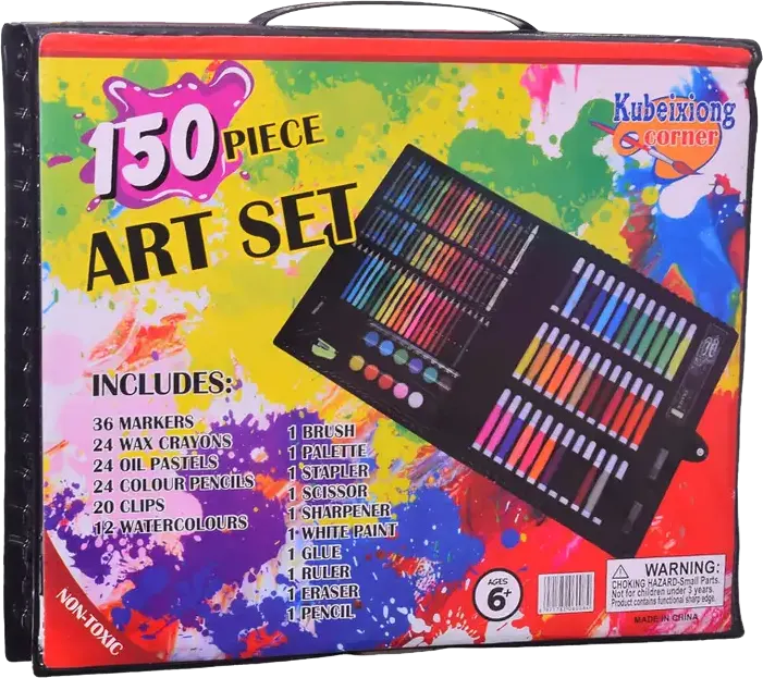 مجموعة أدوات رسم وتلوين ، 150 قطعة، شنطة بلاستيكية، الوان متعددة