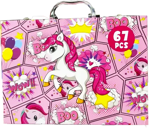 Unicorn Design Drawing and Coloring Tool Bag, 67 Pieces, Ziplock Bag, Assorted Colors