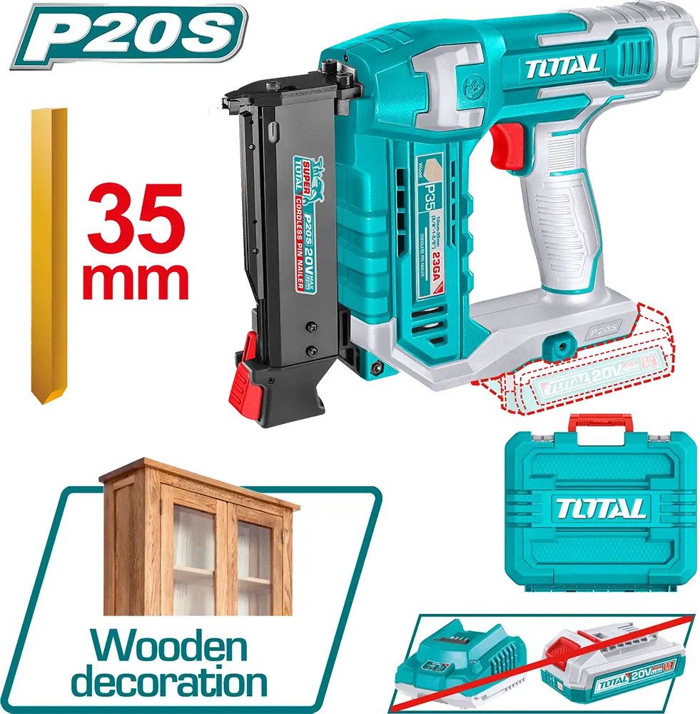 Total Tools Battery Nail Gun, 20V, 3.5cm Headless, 140 Nail Capacity, TCBNLI-3603