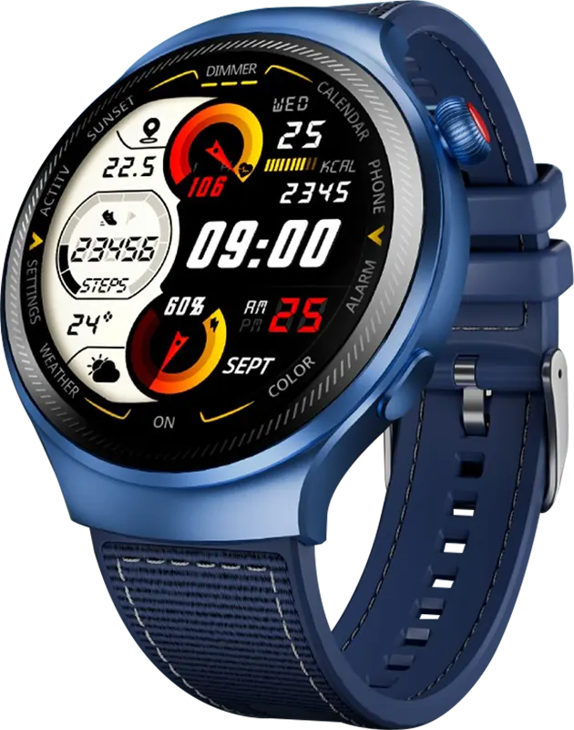 ساعة ايتل كلايمبر ون الذكية، شاشة لمس 1.43 بوصة، بلوتوث 5.3، مقاومة للماء، بطارية 300 مللي أمبير، أزرق هادئ، ISW-043