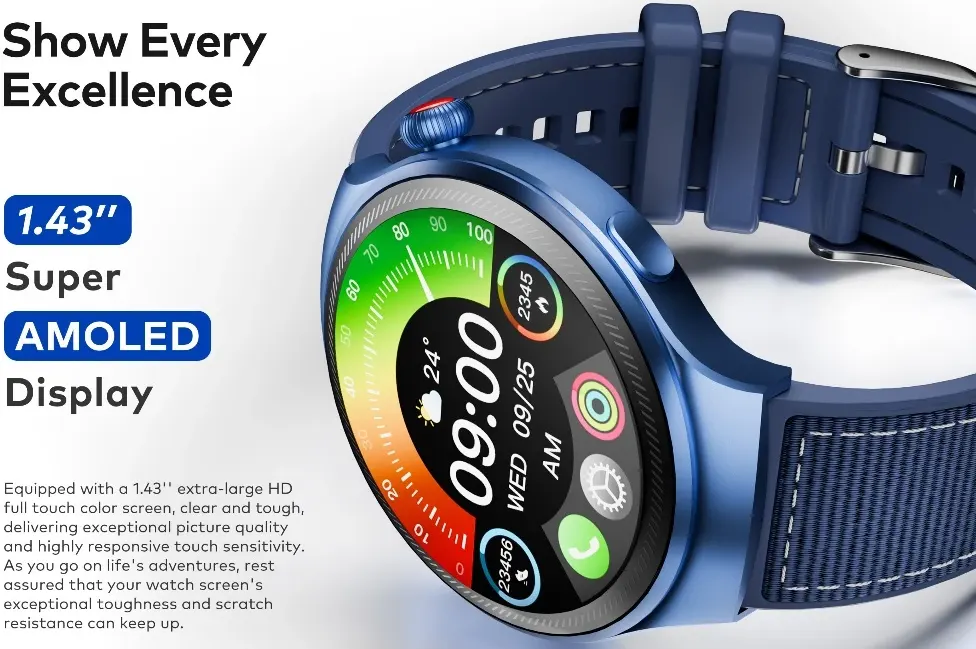 Itel Climber One Smart Watch , 1.43″ Touch Screen , Bluetooth 5.3 , Water Resistant , 300 mAh Battery, Tranquil Blue, ISW-043