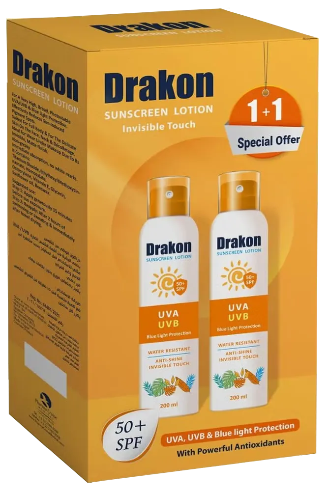 لوشن واقي من الشمس بمعامل حمايه 50+ من دراكون 1+1   200 مل