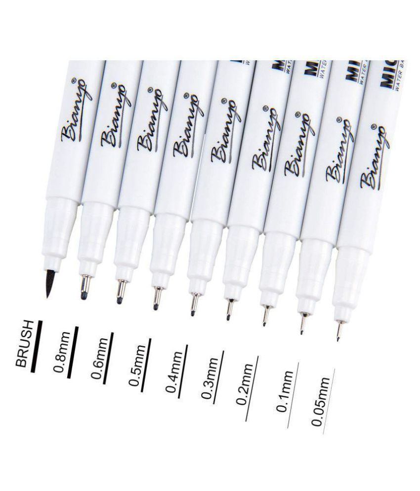Bianyo Rollerball pens, 9 Pens, Multi sized, Fine pen, Black, 8200