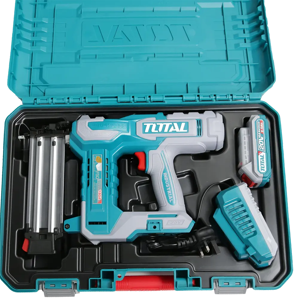 Total Tools Cordless Nail Gun, 20V, 5cm Nail, 105 Nail Load Capacity, with 2Ah Battery and Charger, TCBNLI-5008