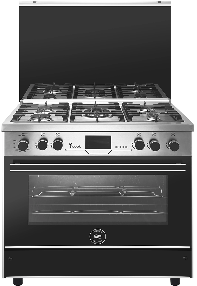 بوتاجاز يونيون اير اى كوك اوتو ، مقاس 90 سم ، 5 شعلة ، حوامل زهر ، أمان كامل ، 2 مروحة فرن ، 2 موتور شواية ، أسود * سيلفر ، C69SS-PC-511-ICPS2F-IS-2W-AL