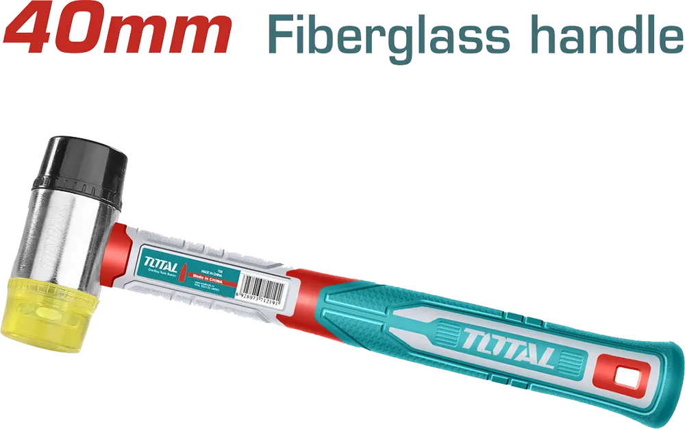 مطرقة بلاستيك ومطاط توتال تولز، 40مم، مقبض من الألياف الزجاجية، THRUH6940