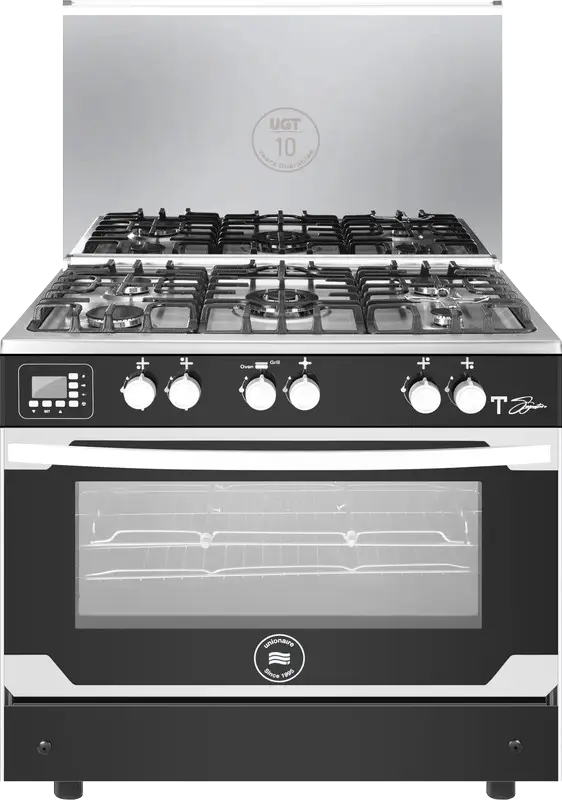 بوتاجاز يونيون اير تي سيجنيتشر سمارت ، مقاس 90 سم ، 5 شعلة ، حوامل زهر ، امان كامل ، مروحة فرن ، أسود * سيلفر ، C69SS-GC-447-ITSF-2W-TS-AL