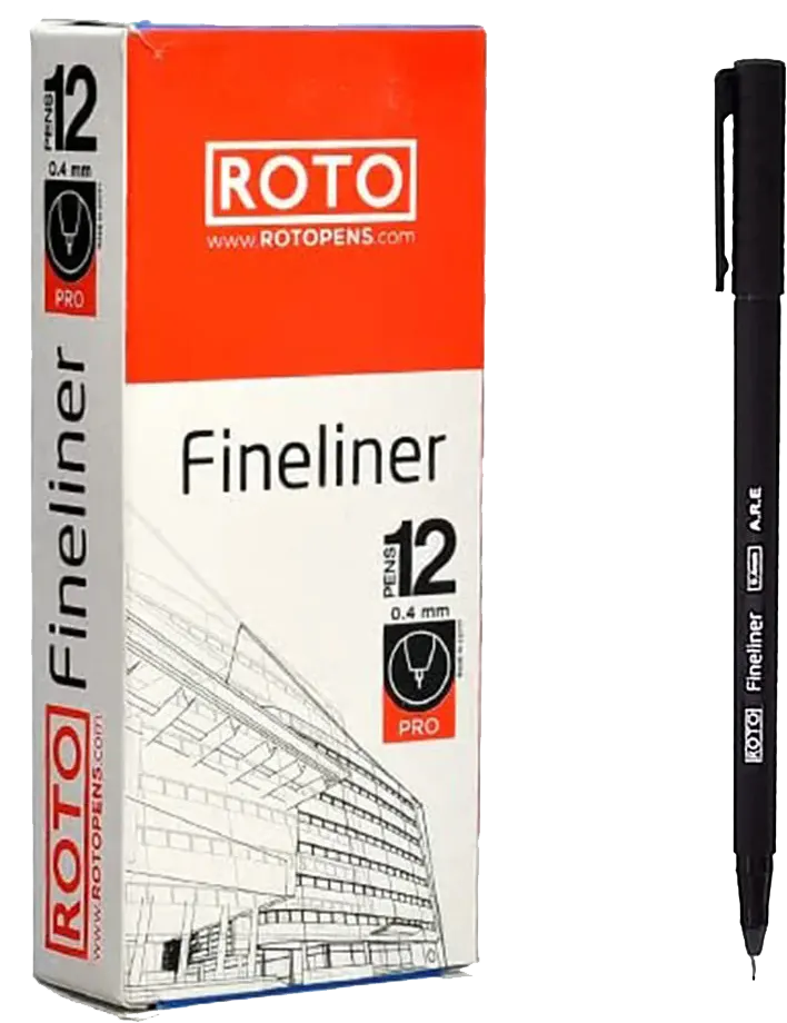 Roto Fineliner Pen, Feather Tip, 0.4 mm, Assorted Colors