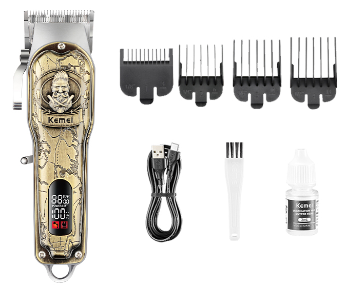 Kemei Cordless Hair Clipper for Men, LED Display, USB Charging, Rechargeable, Gold, KM-2380