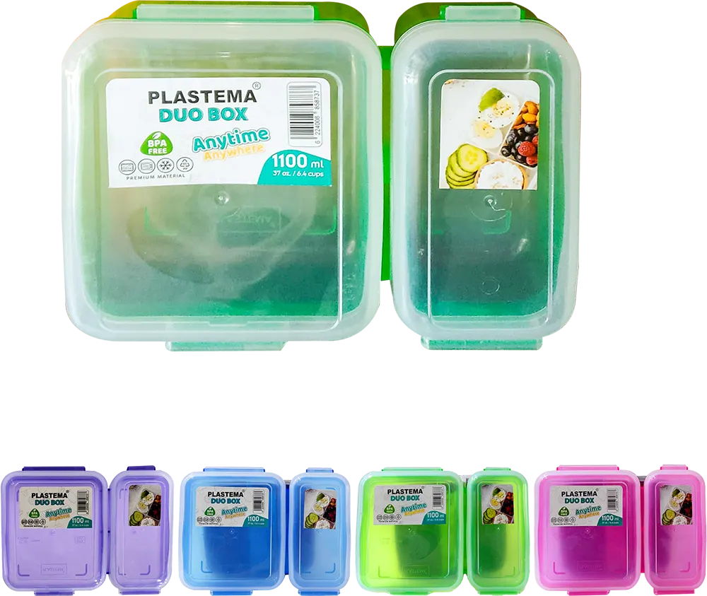 Plastema Duo Box Lunch Box, 1.1 L, Plastic, Assorted Colors