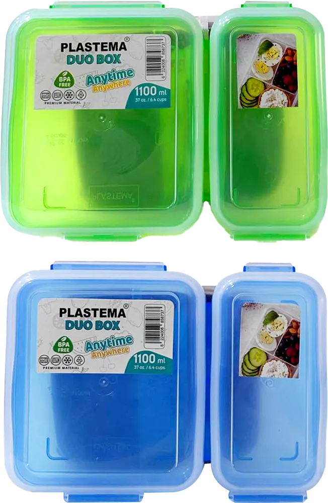 Plastema Duo Box Lunch Box, 1.1 L, Plastic, Assorted Colors