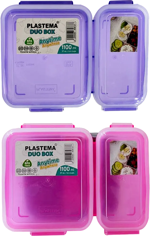 Plastema Duo Box Lunch Box, 1.1 L, Plastic, Assorted Colors
