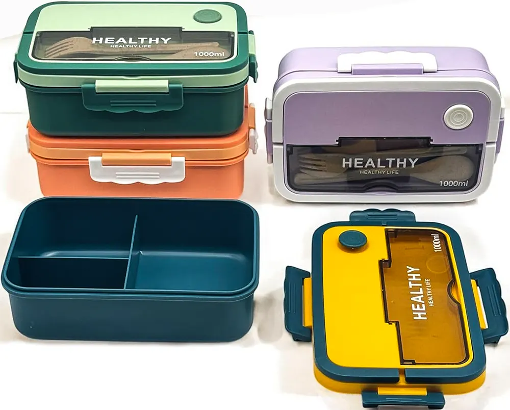 Healthy Lunch Box 1 Liter, with Fork and Spoon, Multicolor, Model 865