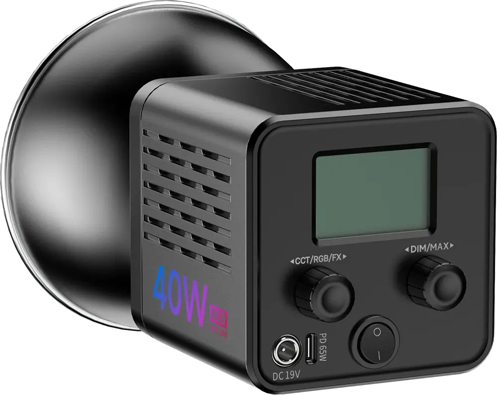 ULANZI LED Video Light, 40W, 6500k, RGB COB Lighting, Type-C Charging Port, Black, L024