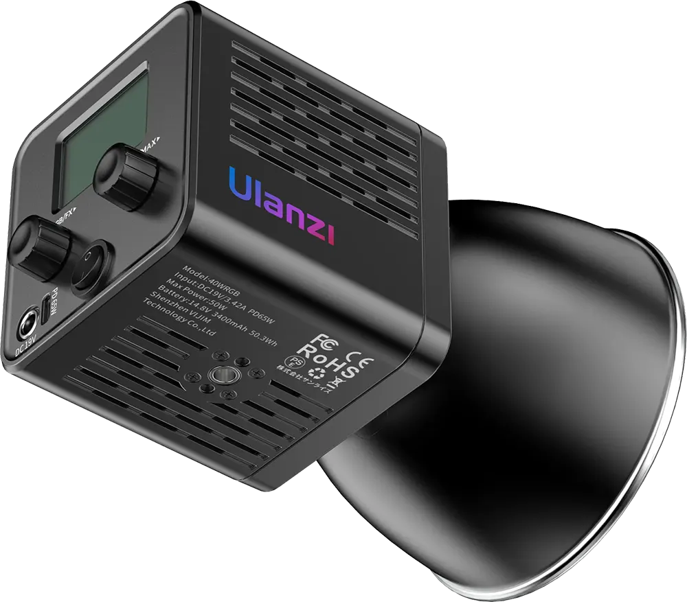 ULANZI LED Video Light, 40W, 6500k, RGB COB Lighting, Type-C Charging Port, Black, L024