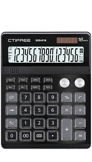 CTIFree Desktop Calculator, 16 Digits, Solar Cell, Black, ECO-016