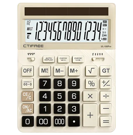 CTIFree Desktop Calculator, 14 Digits, Solar Cell, Ergonomic Buttons, Beige, UL-180 PRO