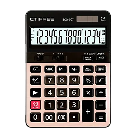 CTIFree Desktop Calculator, 14 Digits, Solar Cell, Ergonomic Buttons, ECO-007