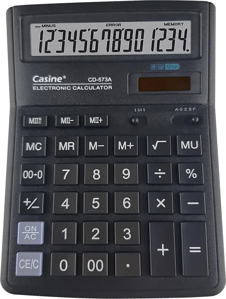 Casine Desktop Calculator, 12 Digits, Solar Cell, Black, CD-573A