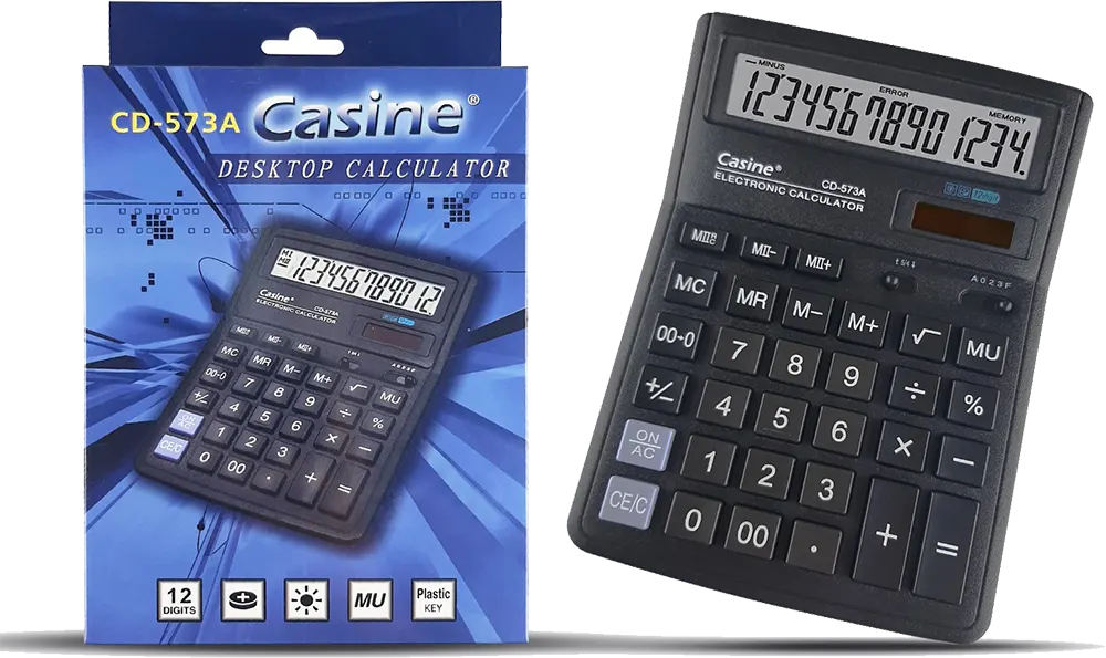 Casine Desktop Calculator, 12 Digits, Solar Cell, Black, CD-573A