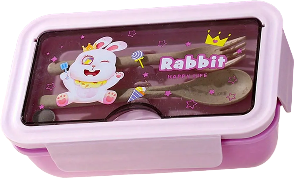 Lunch Box, 1100ml, Divided, with Fork and Spoon, Assorted Cartoon Designs, Multicolor, Model 1479