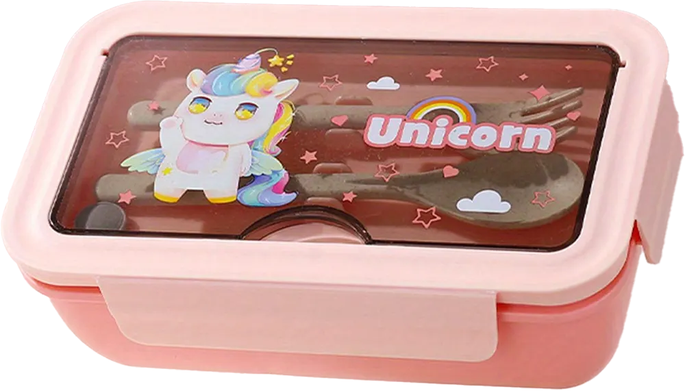 Lunch Box, 1100ml, Divided, with Fork and Spoon, Assorted Cartoon Designs, Multicolor, Model 1479