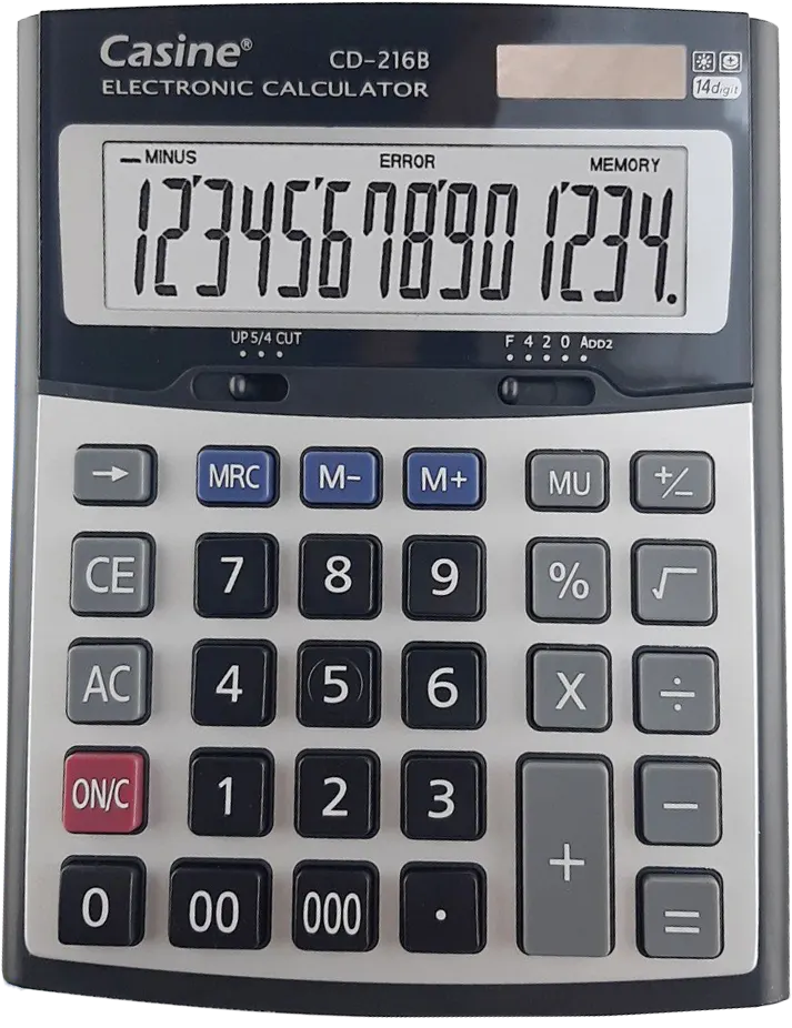 Casine Desktop Calculator, 14 Digits, Solar Cell, Silver, CD-216B