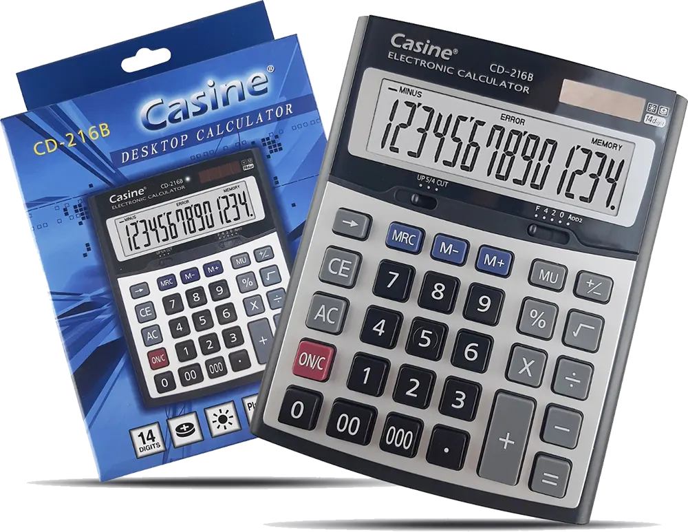 Casine Desktop Calculator, 14 Digits, Solar Cell, Silver, CD-216B