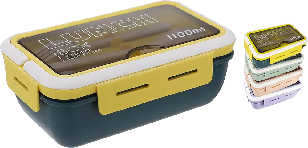 Lunch Box, 1100ml, Divided, with Fork and Spoon,  Multicolor, Model 862