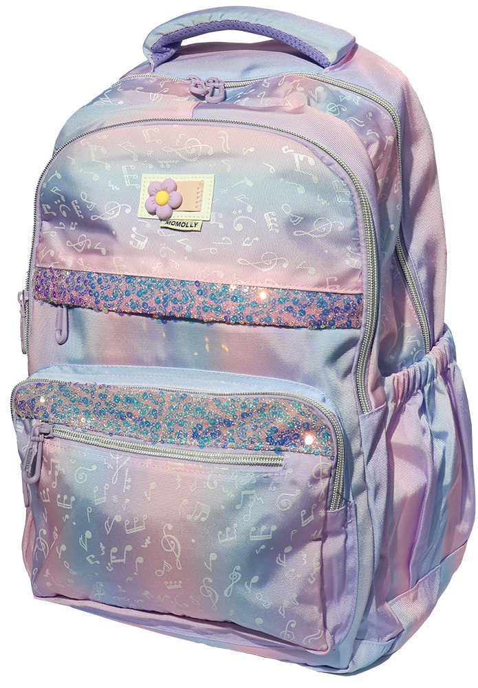 شنطة ظهر مدرسية مومولي للبنات ، مزينة بترتر - بينك