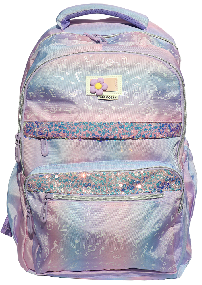 شنطة ظهر مدرسية مومولي للبنات ، مزينة بترتر - بينك