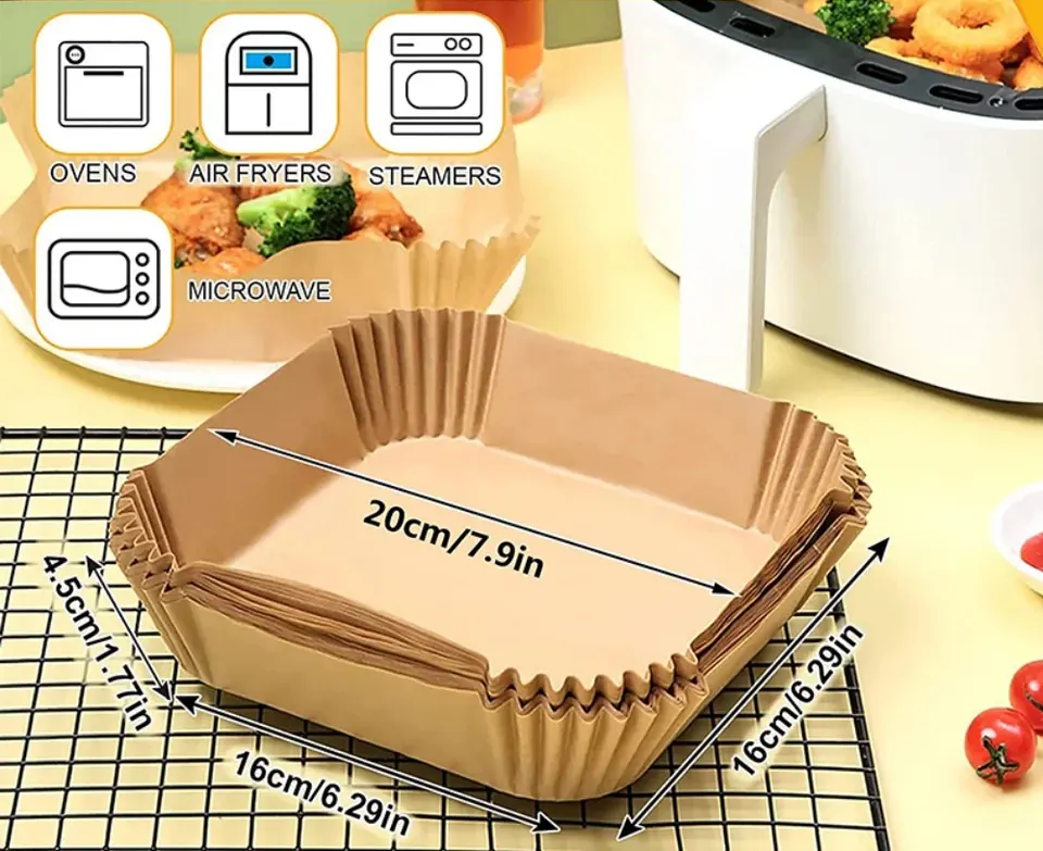 ورق قلاية هوائية غير لاصق مربع الشكل، 16 سم، مجموعة من 50 قطعة، بني