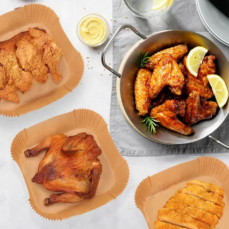 ورق قلاية هوائية غير لاصق مربع الشكل، 16 سم، مجموعة من 50 قطعة، بني