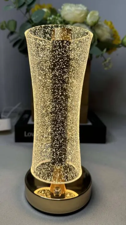 Small and cheerful table lamp, clear acrylic cover, metal base, various shapes, 24-106