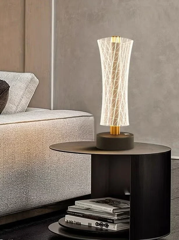 Small and cheerful table lamp, clear acrylic cover, metal base, various shapes, 24-106