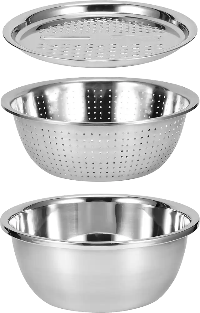 طقم مبشرة وصفاية ووعاء عجان 2.5 لتر، استانلس ستيل، 3 في 1، لون فضي