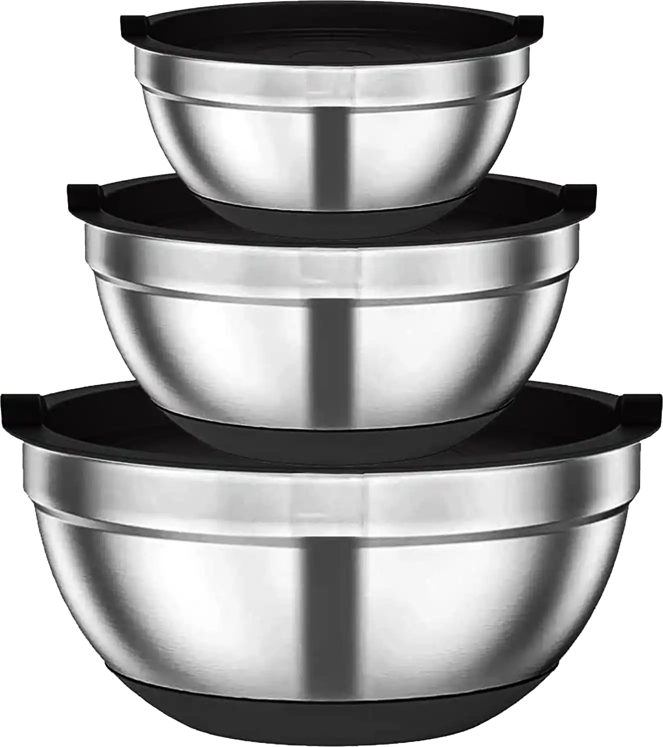طقم علب ثلاجة استانلس 3 قطع، بغطاء بلاستيك اسود، لون فضي، موديل 529-2