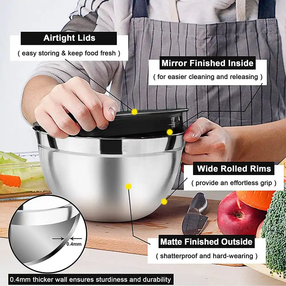 طقم علب ثلاجة استانلس 3 قطع، بغطاء بلاستيك اسود، لون فضي، موديل 529-2